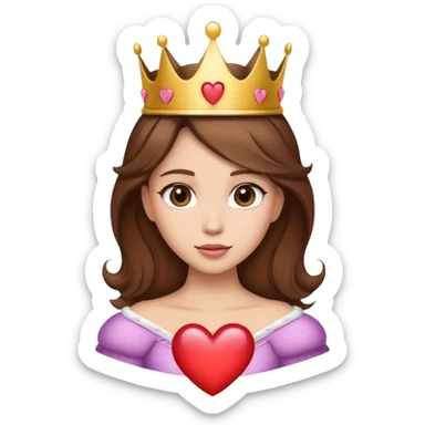 Princess with brown hair, crown and heart sticker