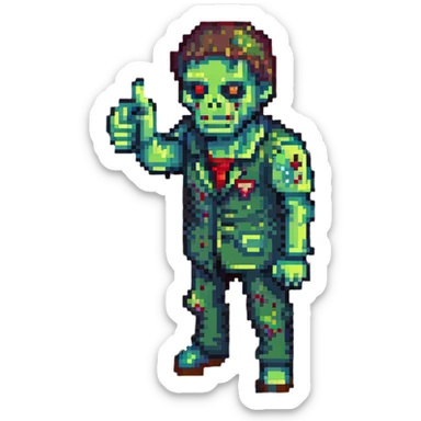 isometric zombie giving thumbs down in Project Zomboid style sticker