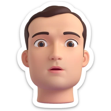 High-detail 3D emoji-style head of a man, looking upward as if imagining, realistic facial features, smooth shading, soft lighting, only the head, no body, white background, volumetric sticker