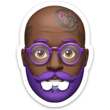 bald man with purple beard, glasses, and face tattoos sticker