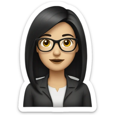 white woman with straight, black hair and black glasses sticker