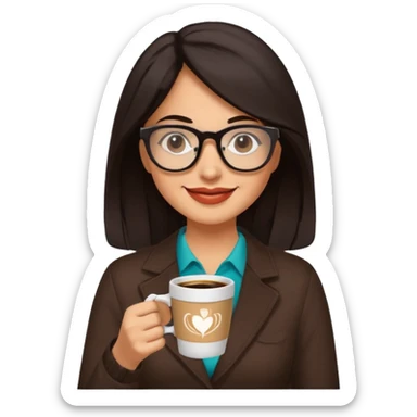 Hispanic woman with glasses. Dark hair. She is older, but cool. Happy and enjoying coffee  sticker