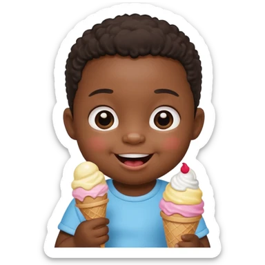 a little black sitting baby, eat ice cream sticker