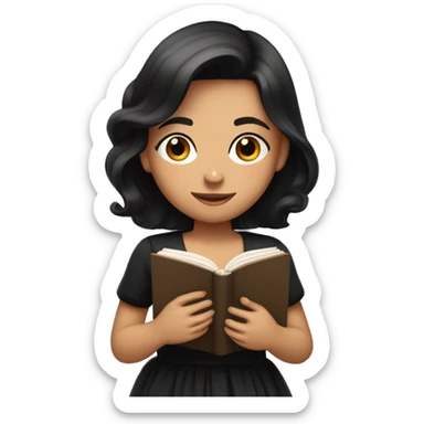 Dark-haired girl dressing black dress and reading a book  sticker