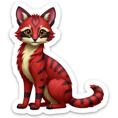 Dark gloomy red-furred colorful painted marked patterned Asian glorious divine exotic cute cool beautiful shiny beautiful fantasy-caracal-civet-genet-sergal-vernid-Cacomistle-oncilla-animal-Fakémon-hybrid-fursona (full body) sticker