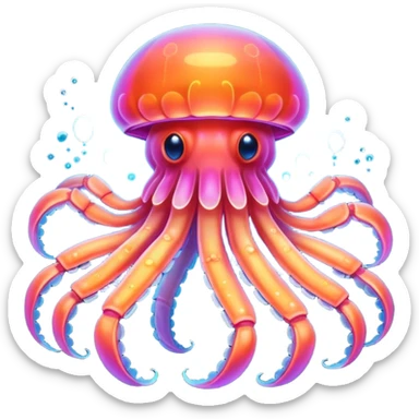 Neon glowing jellyfish-crab-squi sticker