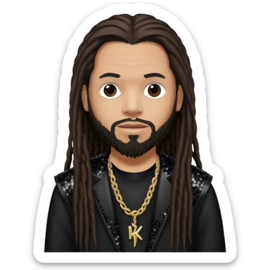 Reginald Fieldy Arvizu from Korn with long dark brown hair, light tan skin, black sequin outfit sticker