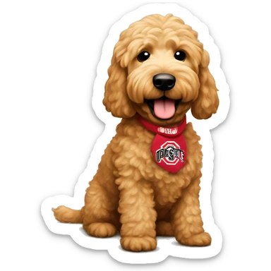 Tan golden doodle with Ohio state sticker