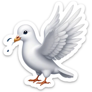 A white dove holds a peace symbol in its beak sticker