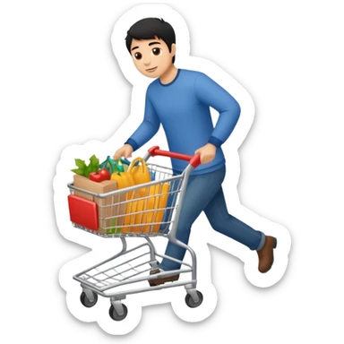man-with-a-shopping-cart-full-body black hair light brown skin sticker