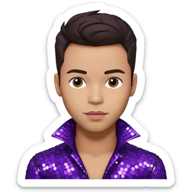 Prince Royce with dark brown hair, dark purple sequin outfit sticker