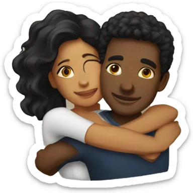 Black man and latin woman hugging sticker