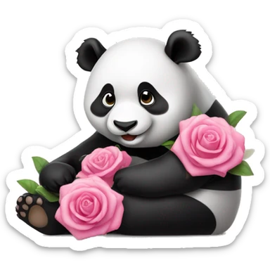 Un panda heureux avec un fond rose sticker