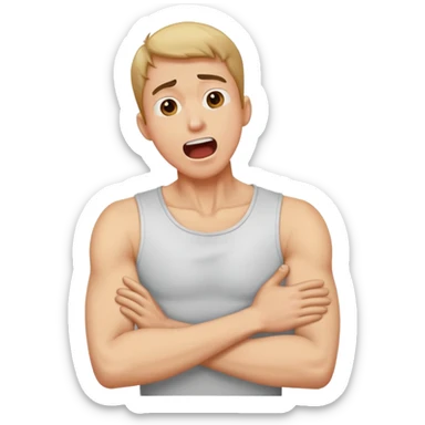 Man crossing his arms holding his neck screaming sticker