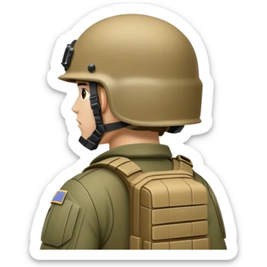 rear view of army soldier wearing combat helmet sticker