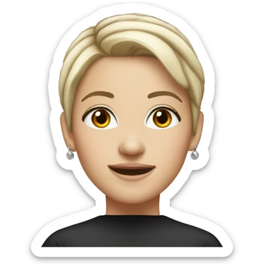 white girl, black and short hair, 40 age, smile, 1 earring  sticker