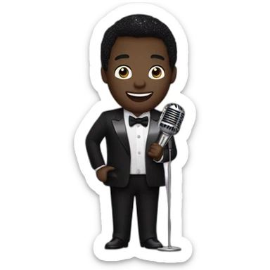 sam richardson in a black sequin suit holding a microphone singing (portrait,-front-facing,-apple-ios-17-style) sticker