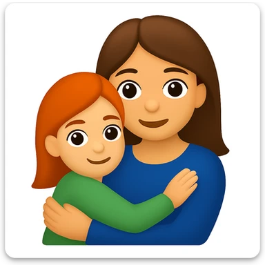 Change colors: girl with red hair and green t-shirt, mother with brown hair and blue dress, in emoji style. sticker