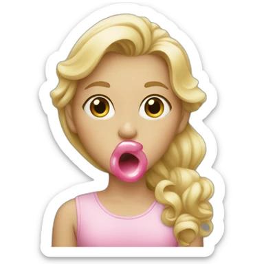 blonde girl chewing bubble gum sticker