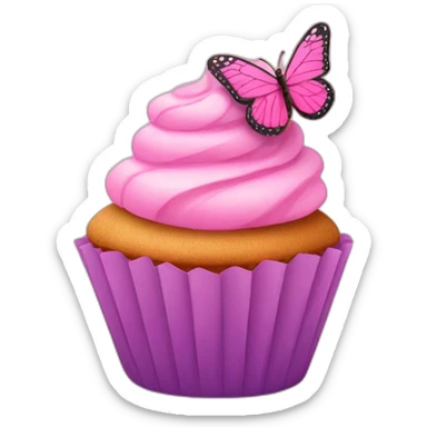 Happy pink cupcake with a pink butterfly  sticker