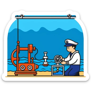 Marine geology process with sailor at winch and scientist analyzing ocean floor samples sticker