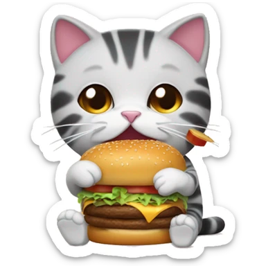 gatito comiendo hamburguesa sticker