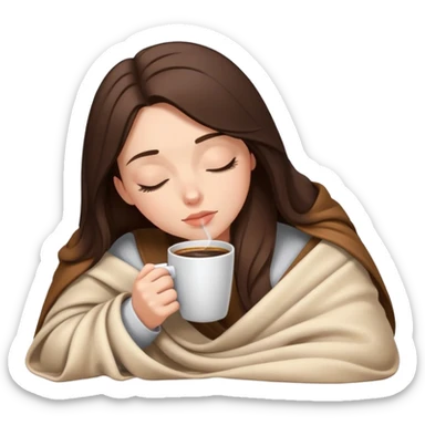 White girl brunette inside a blanket sipping coffee eyes closed sticker