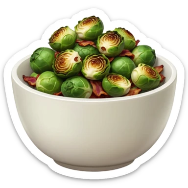 realistic crispy grilled charred brussel sprouts with bacon bits in white bowl sticker