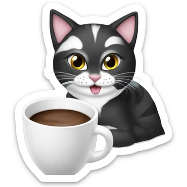 Christmas cat black and White with hot chocolate  sticker