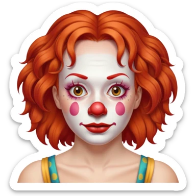 Red haired clown woman with freckles and without bra sticker