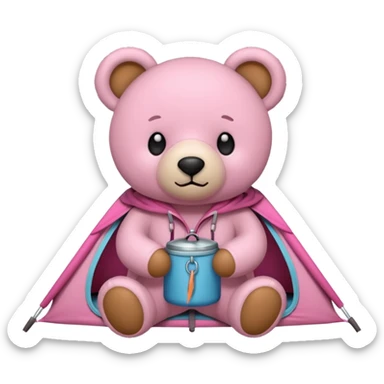  Teddy bear camping pink sticker