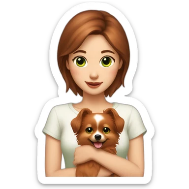 light-skinned-girl-with-brown-hair-and-green-eyes-petting-red-pomeranian sticker