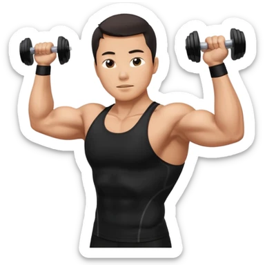 asian guy doing tricep workout with black compression tank sticker