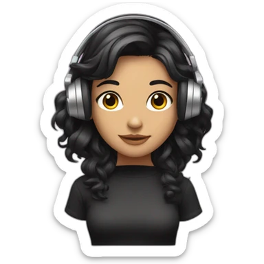 girl with black wavy hair wearing headphones, hair split in half  sticker