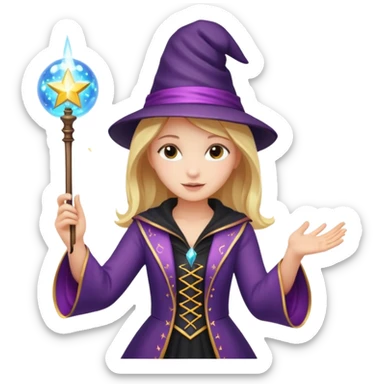 young girl magician casting a spell with sparkles around sticker