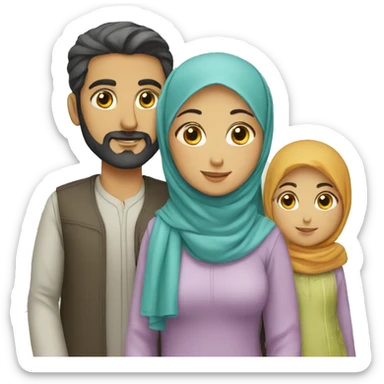 persian family with hijab and 2 kids sticker