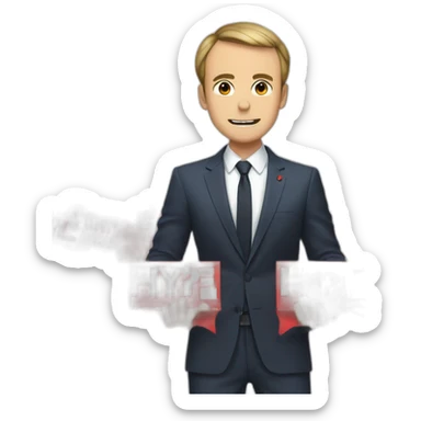 anime macron holding a sign that reads "hype" in red font sticker