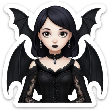 A girl with a goth vampire look in a goth dress with long bat sleeves sticker