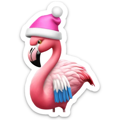 Pink flamingo wearing Brighton and hove Albion shirt and a Santa hat sticker