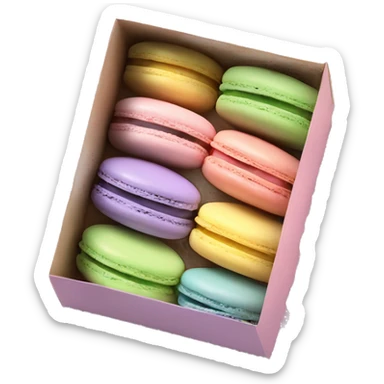 Realistic rectangle box of pastel macaron cookies lined up into the box sticker