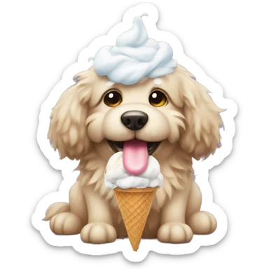 Fluffy dog with a ice cream sticker