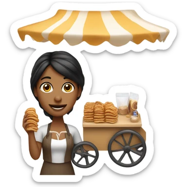 Tan black hair lady with a cart selling churros sticker