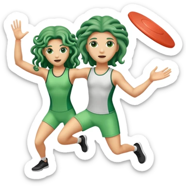 medusa, wearing an athletic outfit, throwing a frisbee to someone sticker
