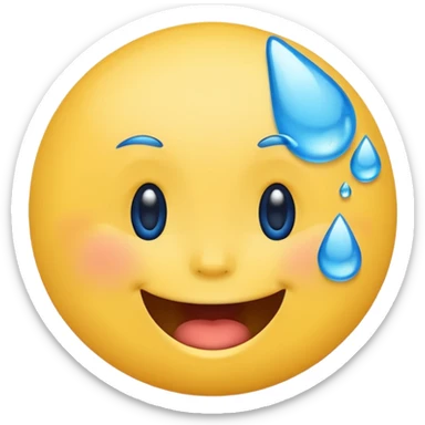 Emoji, yellow round laughing face, blue tears of joy on it  sticker