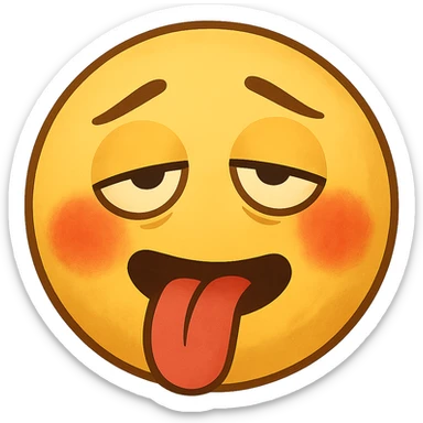 yellow face with tongue out, flushed cheeks,  drunk, remove background sticker