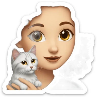 A white woman with curly brown hair stroking a Siberian cat neva masquerade sticker