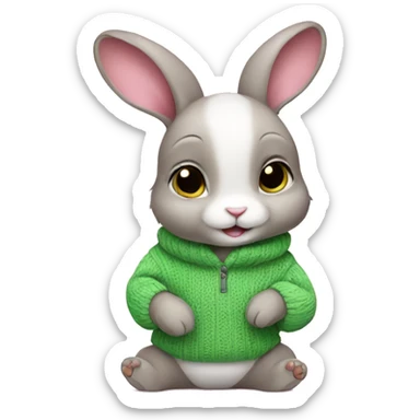 Baby rabbit wearing pink green sweater sticker