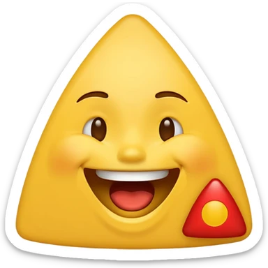 creative emoji combining a laughing face emoji and a red triangle emoji, with the triangle positioned at the halfway point of the laughing emoji, as if the triangle is emerging from or overlaying the middle of the laughing face sticker