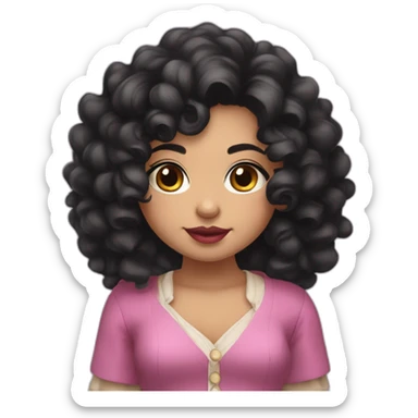 A cute Métis girl with a very clear complexion. She has black hair with large curls, which descend to her shoulders, and a pink lipstick on luscious lips. sticker