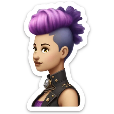 steampunk profile short hair faux-hawk mohawk purple blue pink victorian on Caucasian girl with small nose round fat face sticker